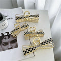 Korean Net Red Checkerboard Bow Alloy Claw Clip Back Head Shark Hair Clip Hair Ornament
