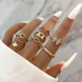7pcs/set y2k Butterfly Open Vintage Gold Rings Irregular Cutout Heart Geometric Rings Knuckle Ring Set For Women