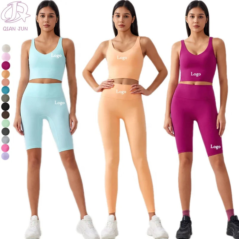 2025 Hot Sale Gym Yoga 3-Piece Suit Elastic Waist Yoga Sports Tracksuit Set Wholesale Custom Logo Yoga Set