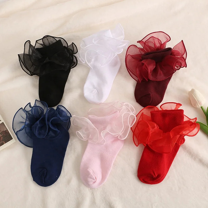 Wholesale 6-12 Months Big Ruffle Socks Newborn Baby Toddler Children Little Girls Frilly Organic Cotton Tutu Socks for Kids