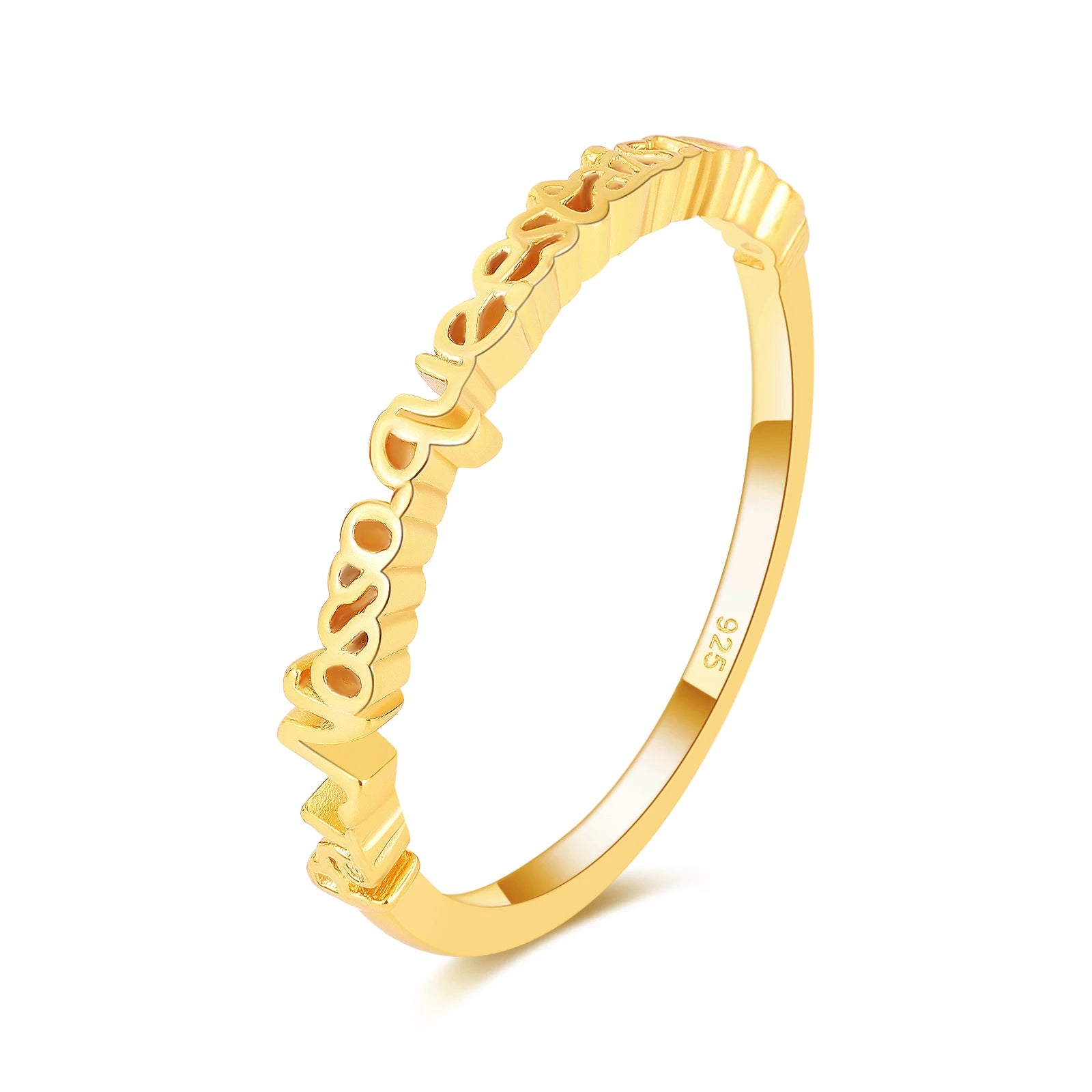 Wholesale Sterling Silver 925 Fine Letter Rings Women's 18K Gold Plated Jewelry Stacking Rings