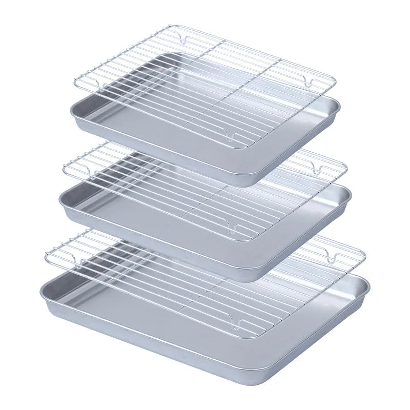 Stainless Steel Plate Rectangular Drain Cooling Rack Tray Oven Mesh Rack Baking Pan Stainless Steel Rack Set Baking Pan