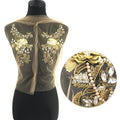 W010  High Quality Gold Bodice Rhinestone Applique Patch for Party Dress Sequin Beaded Bodice Applique