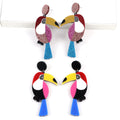 Exaggerated Big Bird Colorful Splicing Geometric Parrot Fashion Sequin Shiny Animal Drop Acrylic Glitter Earrings for Women
