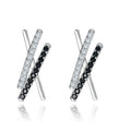 Irregular Cross Earrings Women's 925 Silver Black Cubic Zirconia Stud Earring