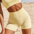 Lemon Yellow Cheap Women's Sports Wear High Waist Push up Slim Fitness Women Yoga Shorts Solid Color Women Biker Shorts