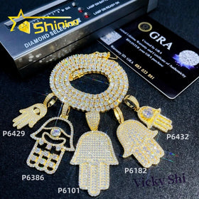 Shining Drop Shipping 925 Sterling Silver Iced Out Hip Hop Hamsa Pendant Custom Moissanite Pendant