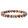 Hot Sale Men's & Women's Brown Yellow Tiger Eyes Beaded Silver Square Charm Bracelet Fashionable Jewelry
