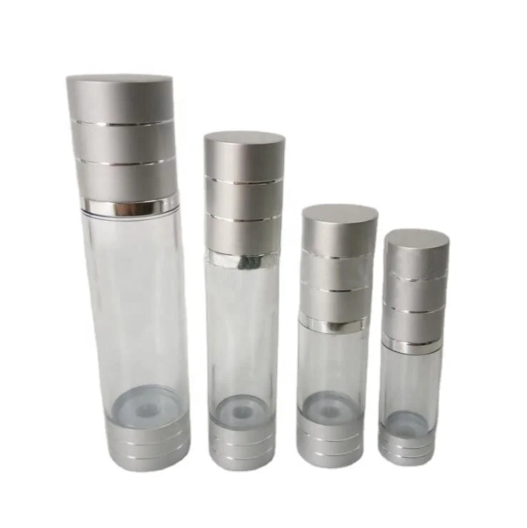 15ml 30ml 50ml Silver Aluminum Plastic Cosmetic Serum Vacuum Pump Spray Bottle Lotion Dispenser Ailress Pump Bottles