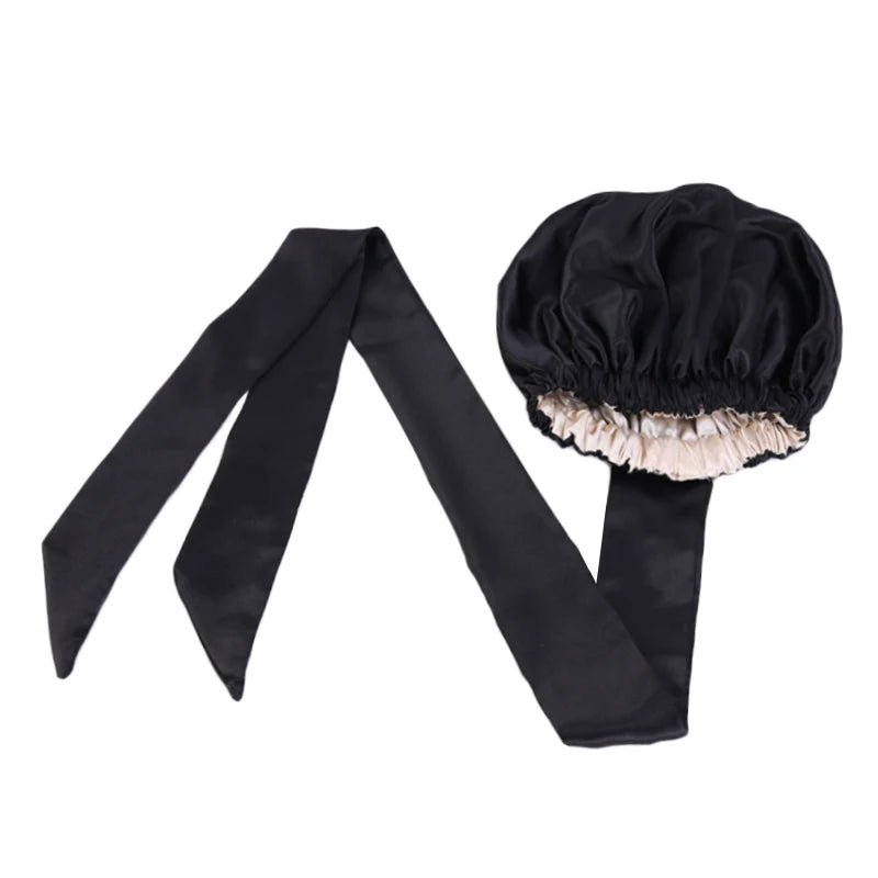 Manufacture Satin Bonnet With Belt Women Turban Headscarf Headwrap Beauty Hair Cap