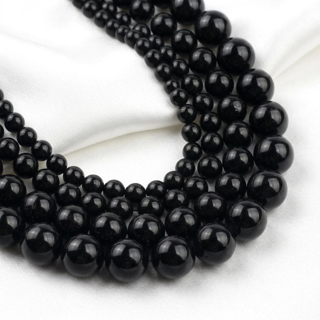 Wholesale Natural Black Tourmaline Gemstone Round Loose Beads for Jewelry Making Bracelet Necklace Black Stone Bead