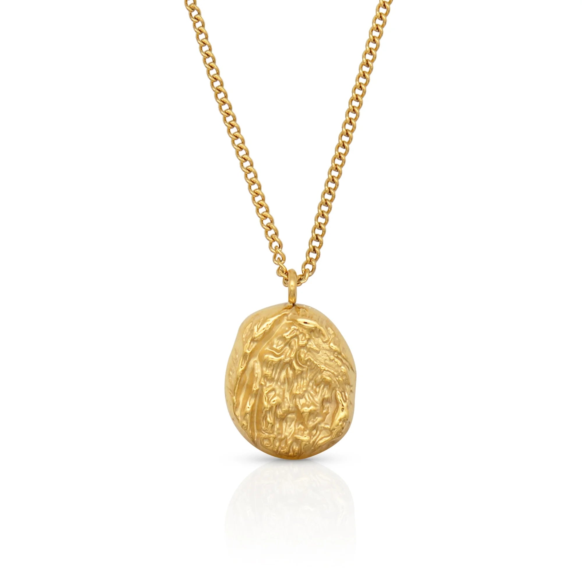 Chris April Fashion Jewelry 316L Stainless Steel PVD Gold Plated Hammered Bumpy Irregular Lines Oval Pendant Necklace