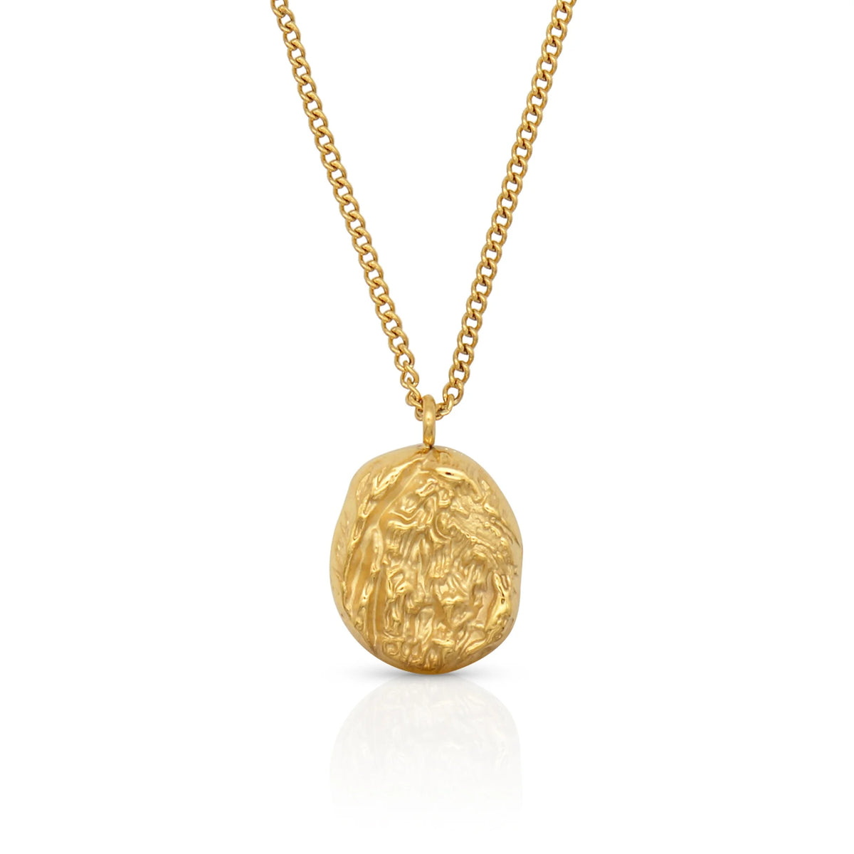 Chris April Fashion Jewelry 316L Stainless Steel PVD Gold Plated Hammered Bumpy Irregular Lines Oval Pendant Necklace MegaBDM
