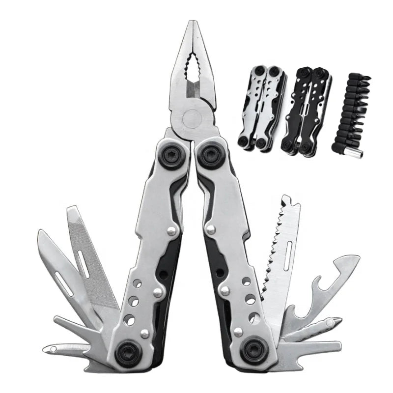 Hot Selling OEM Industrial Grade Multi-Functional Serrated Jaw Stainless Steel Pocket Pliers Tool Kit Wire Cutter Folding Pliers
