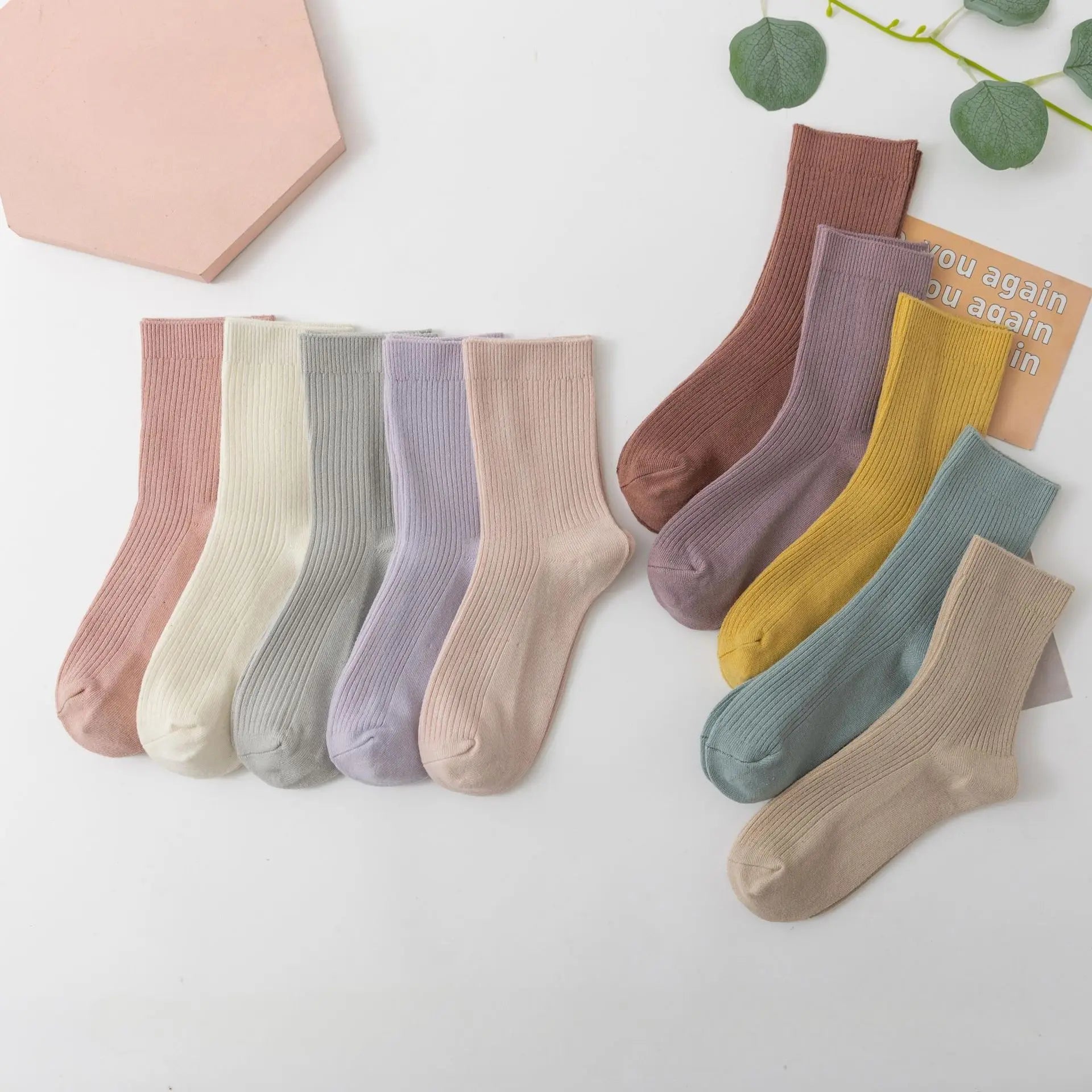 New 5pairs Women's Solid Color Mid-Tube Cotton Socks Spring Autumn Thickened Warm Casual Long Socks Women's Socks Wholesale