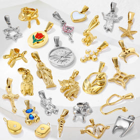 New Arrival Stainless Steel Flower Pendant Custom Stainless Steel Animal Jewelry Cubic Zircon Bear Cross Necklace Charm