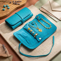 Custom Logo Luxury Rings Necklaces Bracelets Earrings Jewelry Organizer Roll up 1.4mm Leather Travel Storage Jewelry Pouch