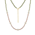 MPN10 Natural Freshwater Pearl Pink Opal Peridot Beads 925 Sterling Silver Chain Necklace 14K Gold Plated Jewelry