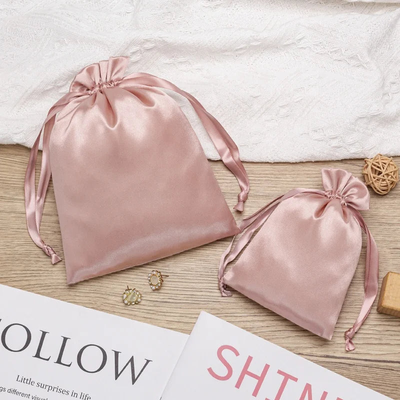 Recyclable Custom Logo Satin Drawstring Packaging Bag High End Satin Gift Jewelry Pouch Soft Cloth Bracelets Dust Bag