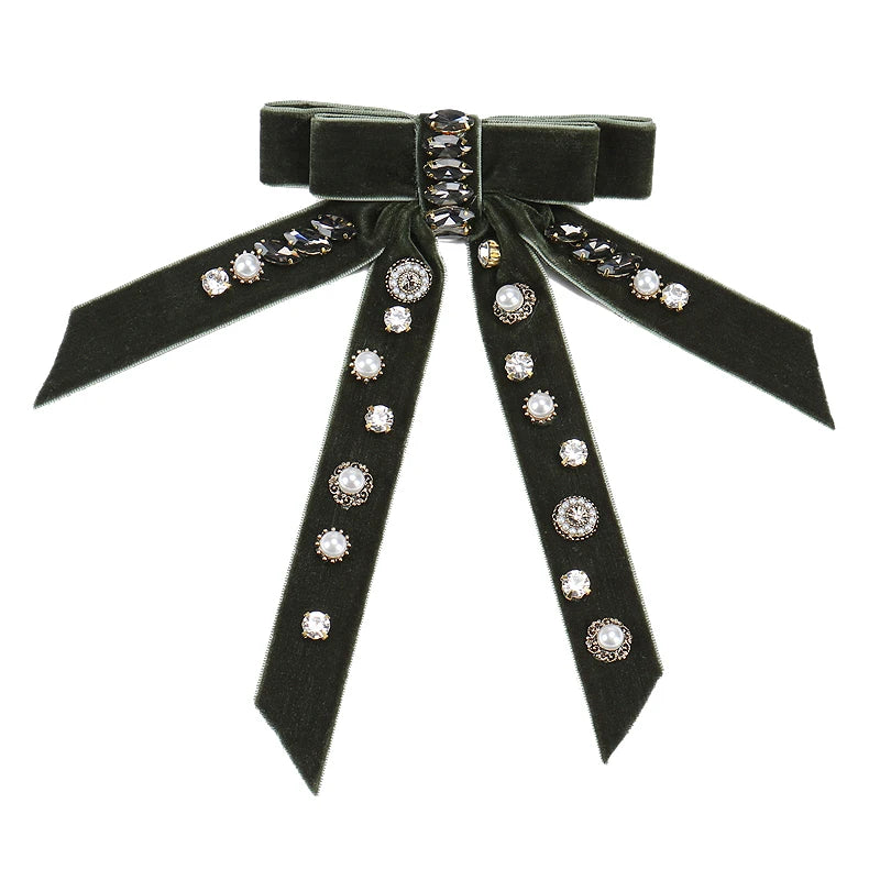 Wholesale Rhinestone Hair Barrette Clips Velvet Bow Barrette Clip with Long Tail for Women Girls