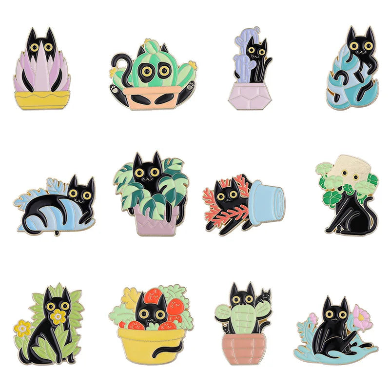 2023 Creative Funny Cute Novelty Kitty Planet Brooch Cartoon Black Cat Pins