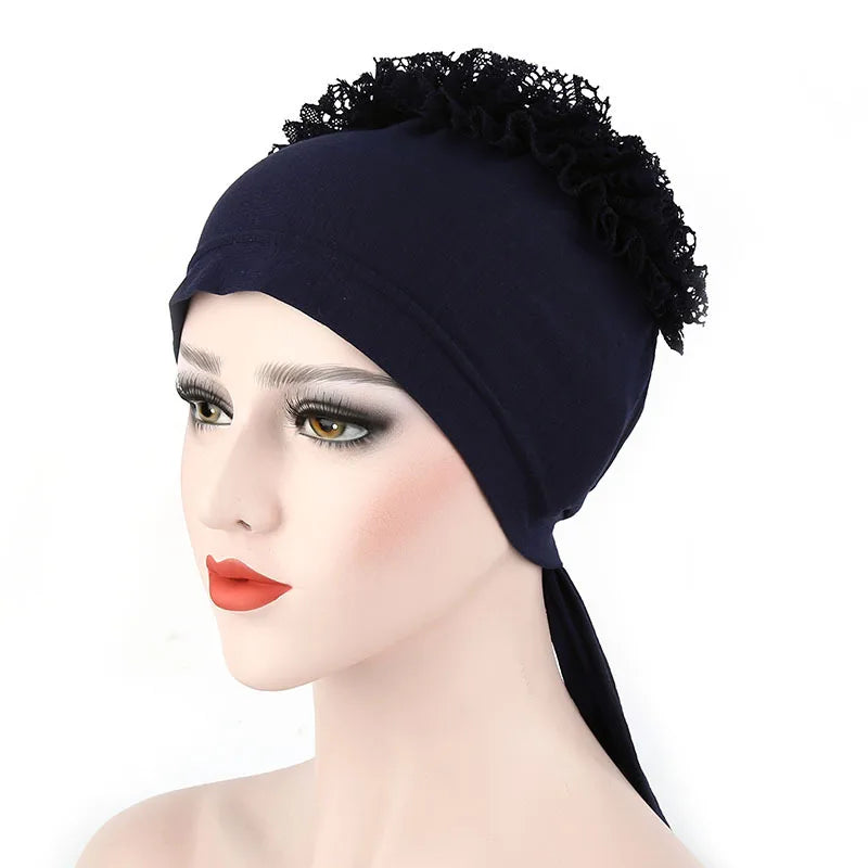 New Woman Big Flower Turban Elastic Cloth Head Hat Chemo Beanie Ladies Hair Accessories Muslim Scarf Hat