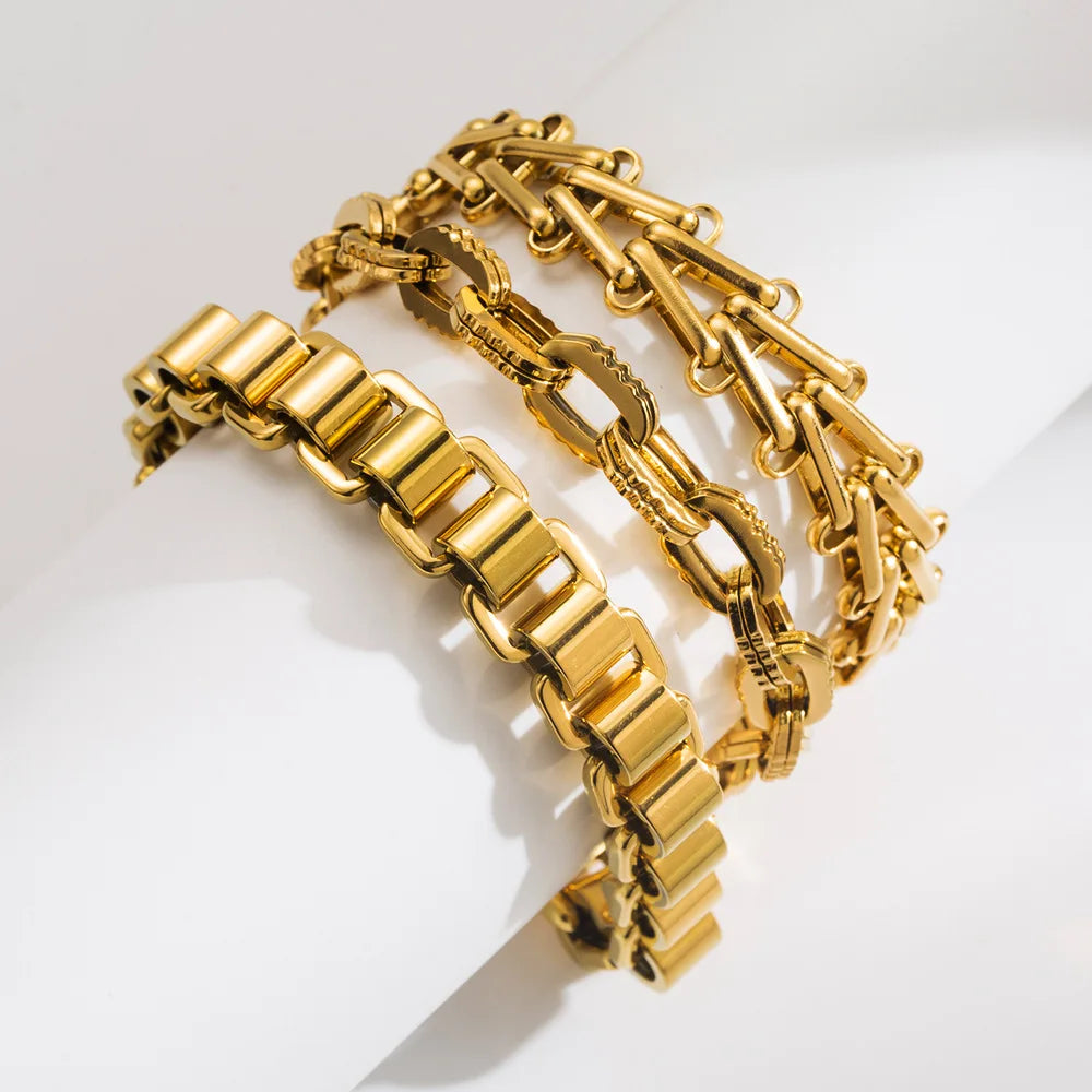 Fashion Trend Gold Stainless Steel Bracelet Simple Personality Hip Hop Chain Bracelet for Women
