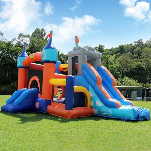 Commercial Kids Inflatable Bounce House Combo with Slides & Ball Pit Ring Toss GameBasketball HoopObstacle Courts Included