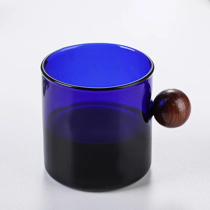Coffee Mug with Wooden Handle Glass Tea Cup