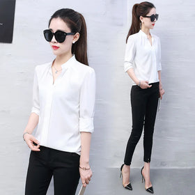 S-3XL Spring and Autumn New Women's Shirt Korean Long Sleeve Fashion Casual Bottom Loose Chiffon Shirt