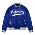 Satin Baseball Jacket Men Royal Blue Silk Satin Snap Button Rib Stripe Varsity Bomber Custom Logo Private Label