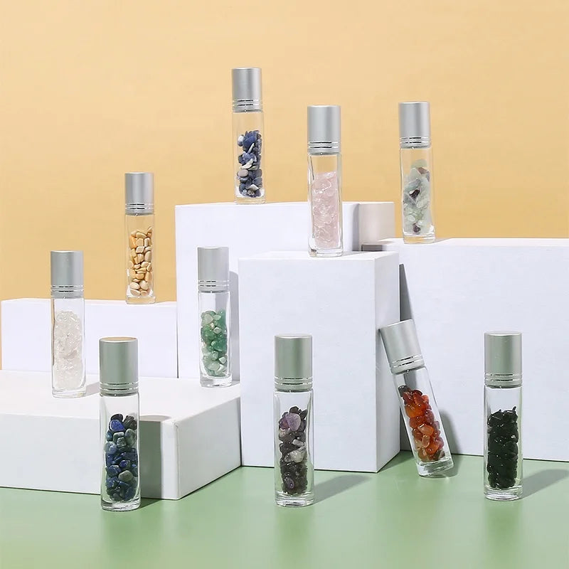 Eye Cream Glass Roller Bottle RTS Empty Round Gravel 10ml Perfume Essential Oil Cosmetic Container With Roll on Bottle