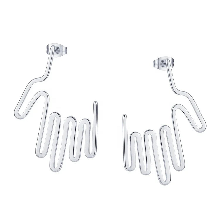 Wholesale Personalized Polishing Waterproof Stainless Steel Jewelry Geometric Line Finger Palm Earrings E211253