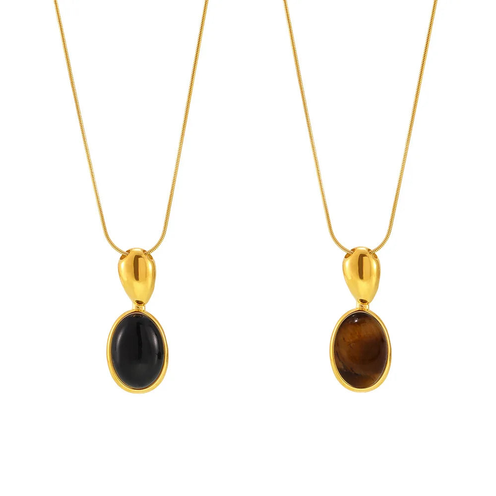 New 18K Gold PVD Plated Natural Agate Stone Adjustable Chain Pendant Necklace for Women Long Necklace