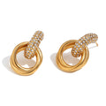 Classic Vintage Fashion 18K Gold Plated Rhinestone Hoop Earrings Trendy Double Layered Twisted Dangle Earrings for Girl
