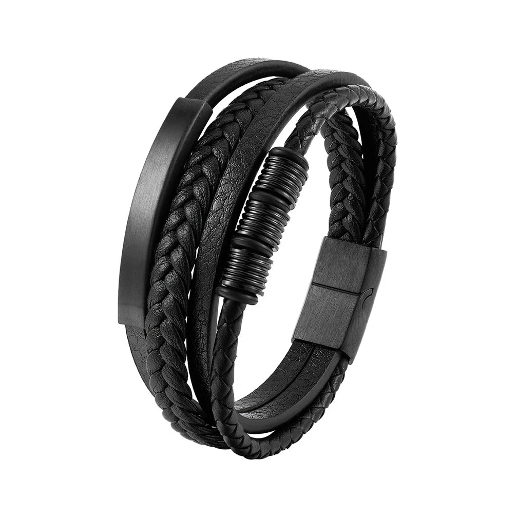 Factory Wholesale 316L Stainless Steel Braided Wrap Bracelet Adjustable Pendant Business Casual Vintage Fashion Dual Use Unisex