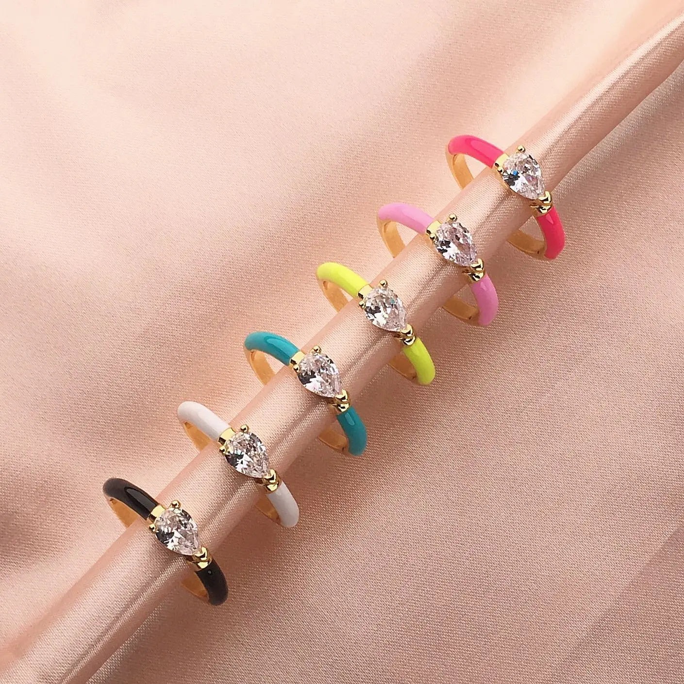 Brass Alloy Gold Enamel Colors Adjustable Zircon Zikr Moissanite Diamond Ring Engagement Finger Rings Jewelry