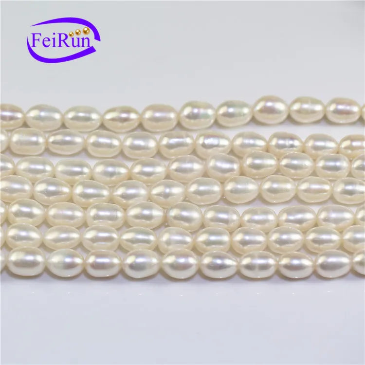 FEIRUN 8mm Rice AA Wholesale Real Cultured Pearl Beads for Jewelry Making String