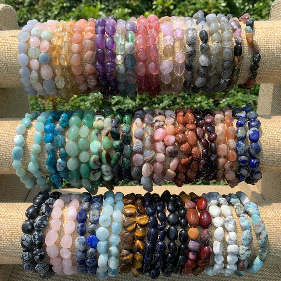 Tumble Nugget Stone Bracelet/Irregular Healing Energy Crystal Yoga Power Chakra Gemstone Stretch Natural Stone Bead Bracelet