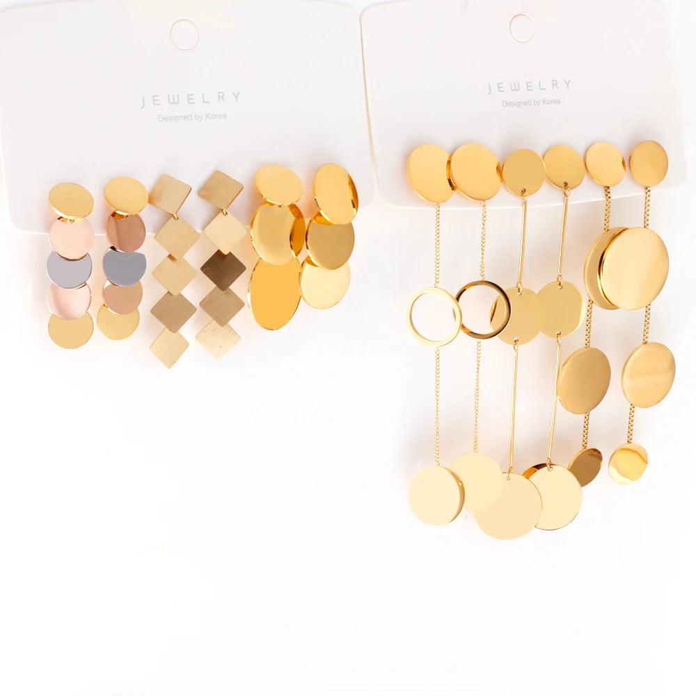 Wholesale 18K Gold Plated Geometric Long Earrings Women Fashion Stainless Steel Jewelry Dangle Drop Earrings Trendy Style