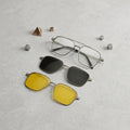 Square Original Double Bridge Eyeglasses Frame with Metal Temple Magnetic Clip on Sunglasses Double Bridge Glasses Frame