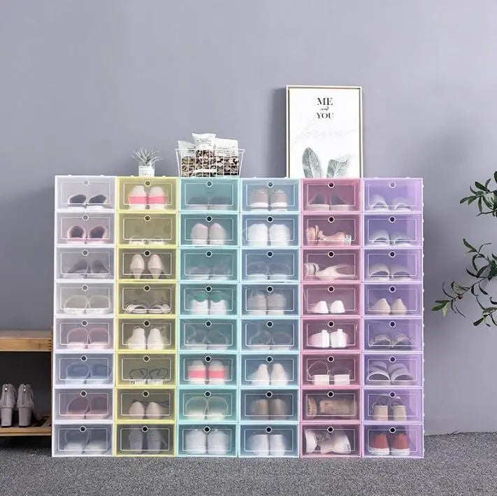 Household Foldable clear Plastic Shoe Box Shoe Storage Organizer Shoe Rack Cabinet