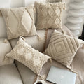 Beige Coffee Rustic 18 X 18 Inches Hand Woven Tufted Cotton Pillowcases With Tassels for Couch/