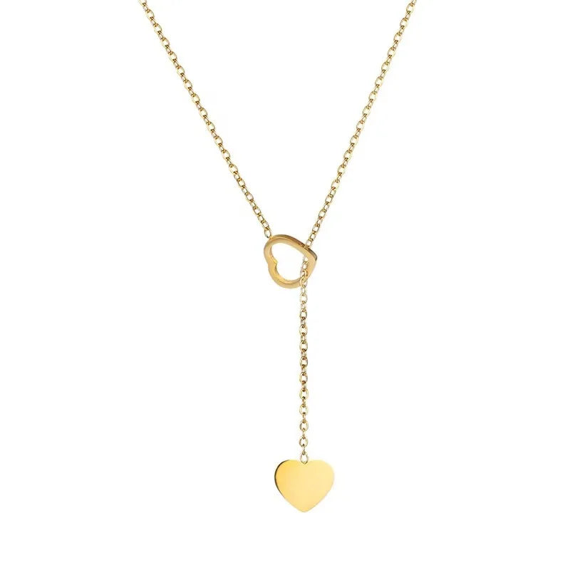 G2673 Wholesale Collier En Acier Inoxydable Stainless Steel Y-Shaped Adjustable Bar Heart Pendant Lariat Necklaces Jewelry