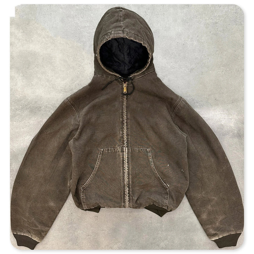 Custom Logo Sun Faded Vintage Zip up 100% Cotton Workwear Custom Canvas Denim Jean Distress Acid Wash Work Jacket for Men