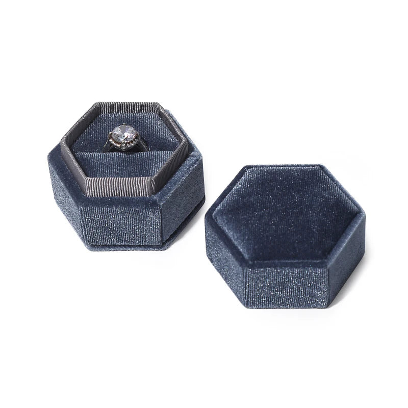 Customized High-quality Velvet Hexagonal Ring Box Special Design Ring Jewelry Box Small Gift Velvet Ring Box