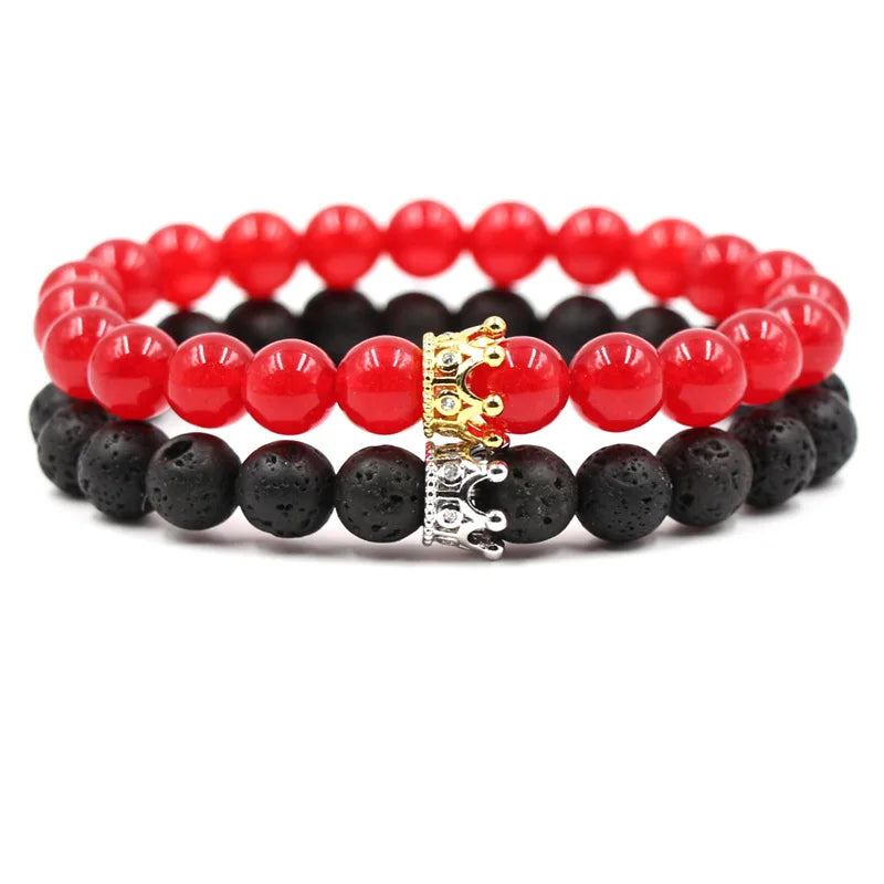 Hot Selling Micro Inlaid Zirconium Crown Bracelet with Volcanic Tiger Eye Stone Wholesale Fashion Jewelry & Bangles