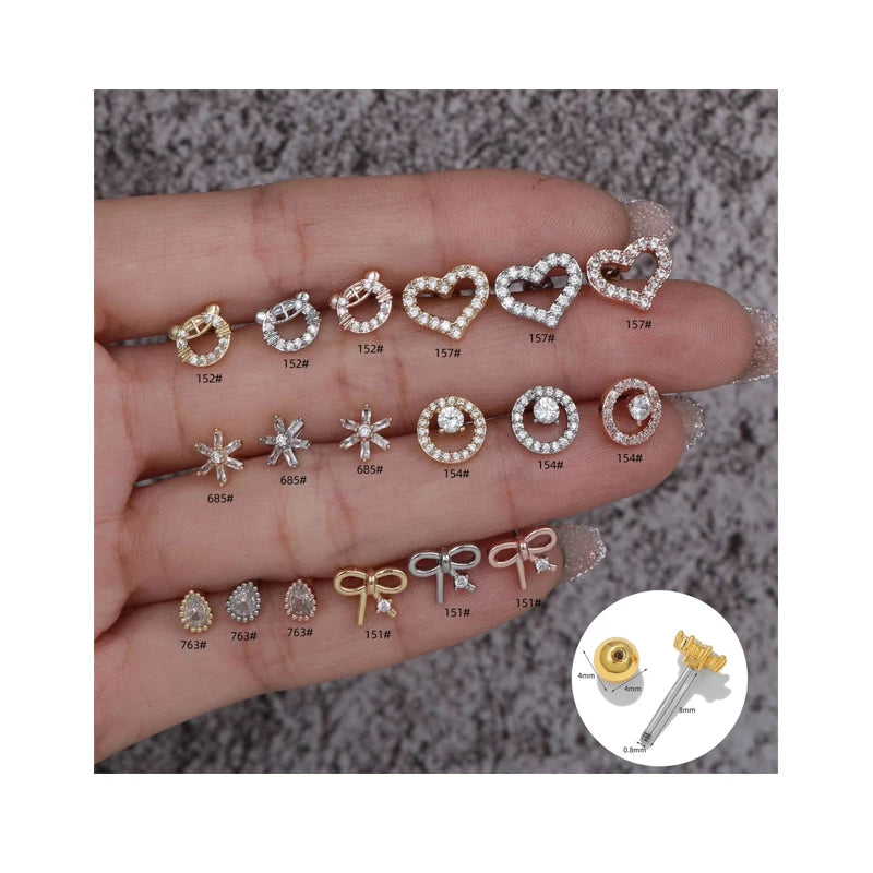 High Polished 16G Surgical Stainless Steel Ear Piercing Studs Earrings Sets 5 - 6 Pair Mixed Colors 2022