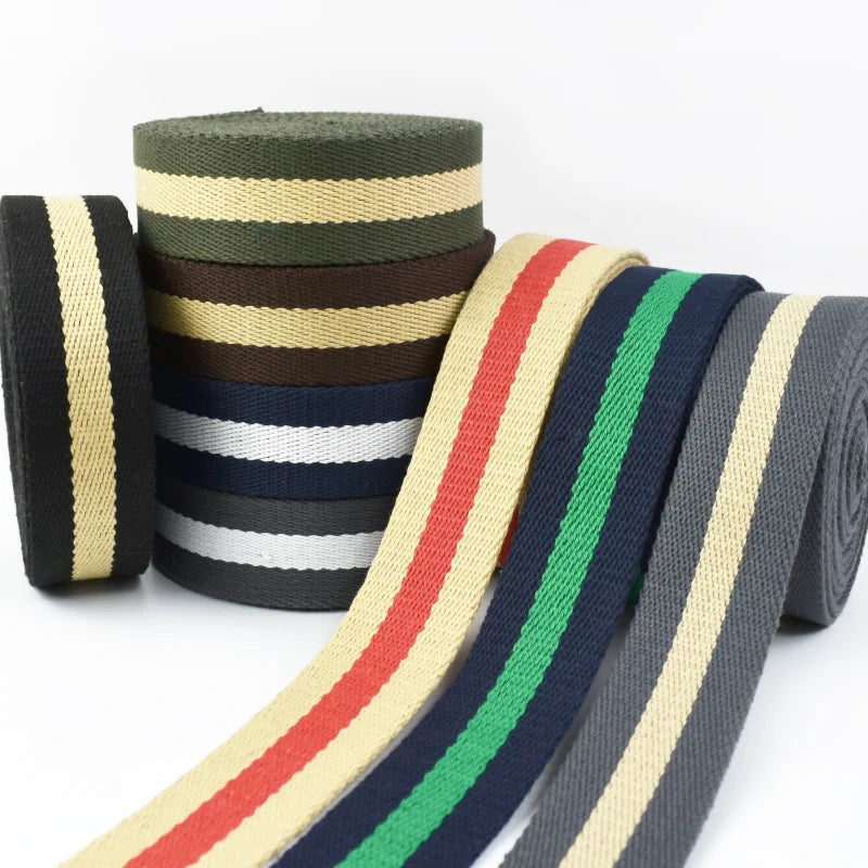 Meetee RD902 38mm Bag Parts Accessories Thickened Colored Interstriped Polyester Ribbon Canvas Belt Bag Straps Wide Webbing