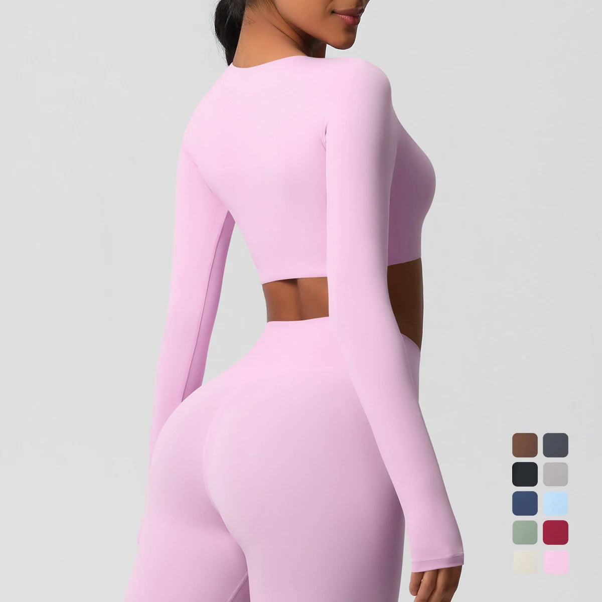 Spring Women Yoga Tops Solid Color Long Sleeve Crop T Shirt for Women Casual Top Outdoor Running Wear Long-sleeved Women